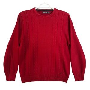 Nautica Mens Red Cable Knit Crew Neck Sweater Size XL Cotton